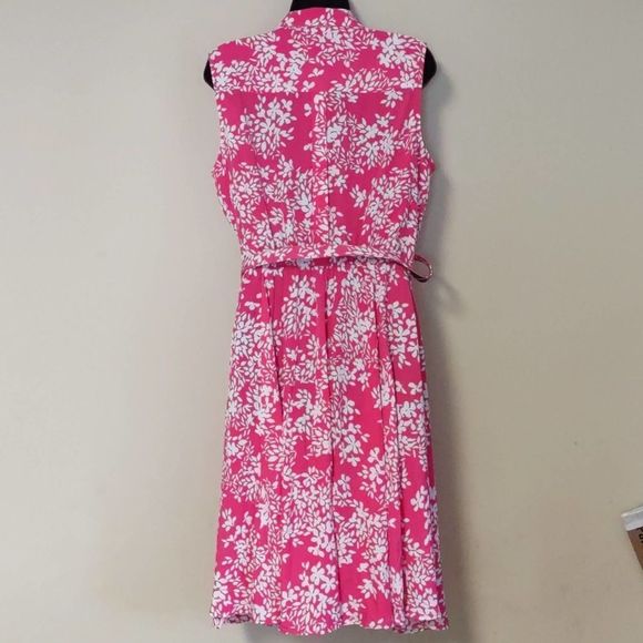 Charter Club Belted Floral Print Shirt Dress Preppy Pink 14 - Picture 6 of 9